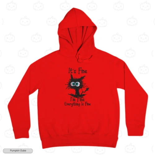 Everything Is Fine Cat Embroidery Hoodie (Pawnic Attack)