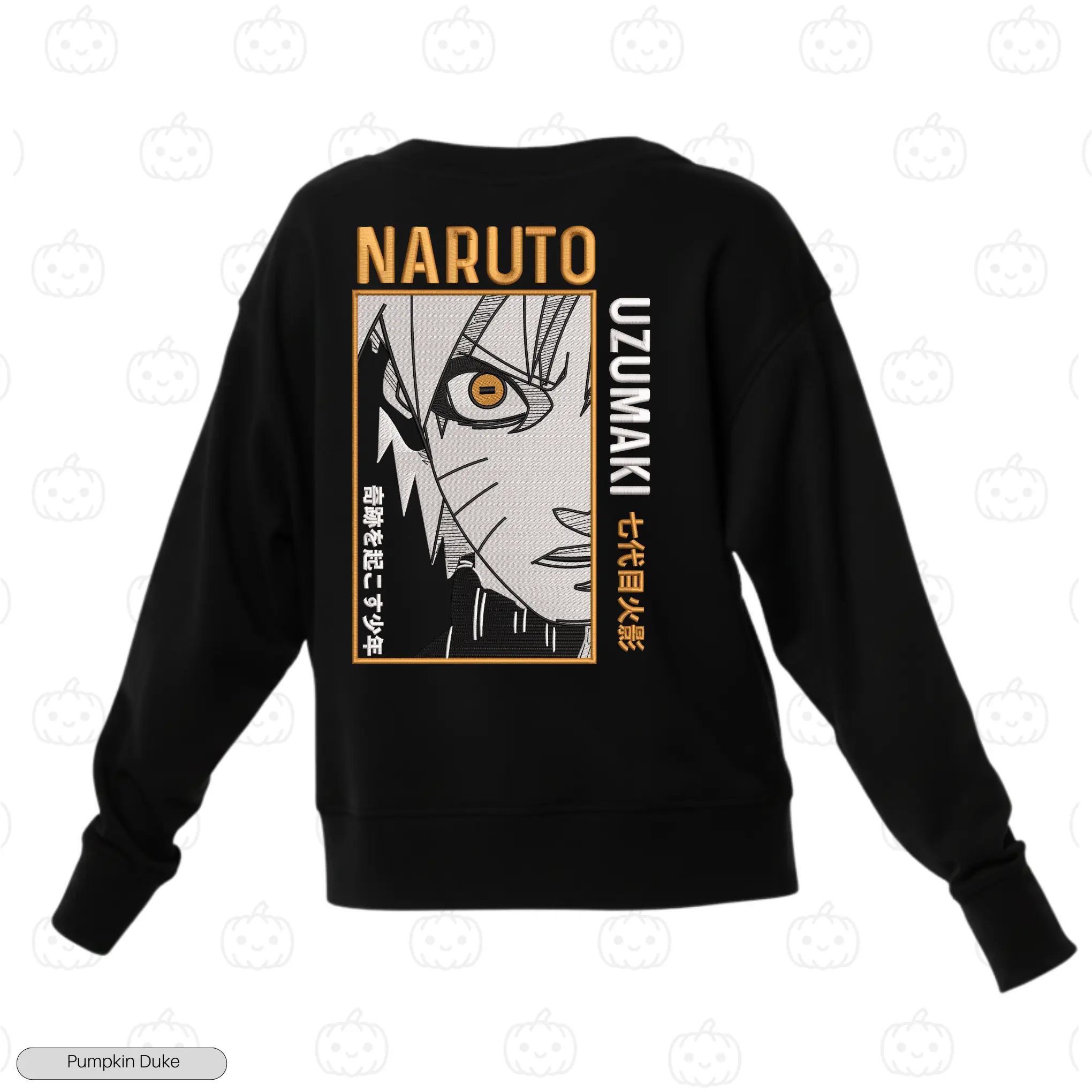 Naruto Face V1 Black Back Embroidery Sweatshirt Naruto Uzumaki Face V1 Embroidery Sweatshirt