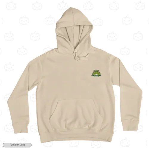 Cute Frog Beige Logo Embroidery Hoodie Cute Frog Embroidery Hoodie