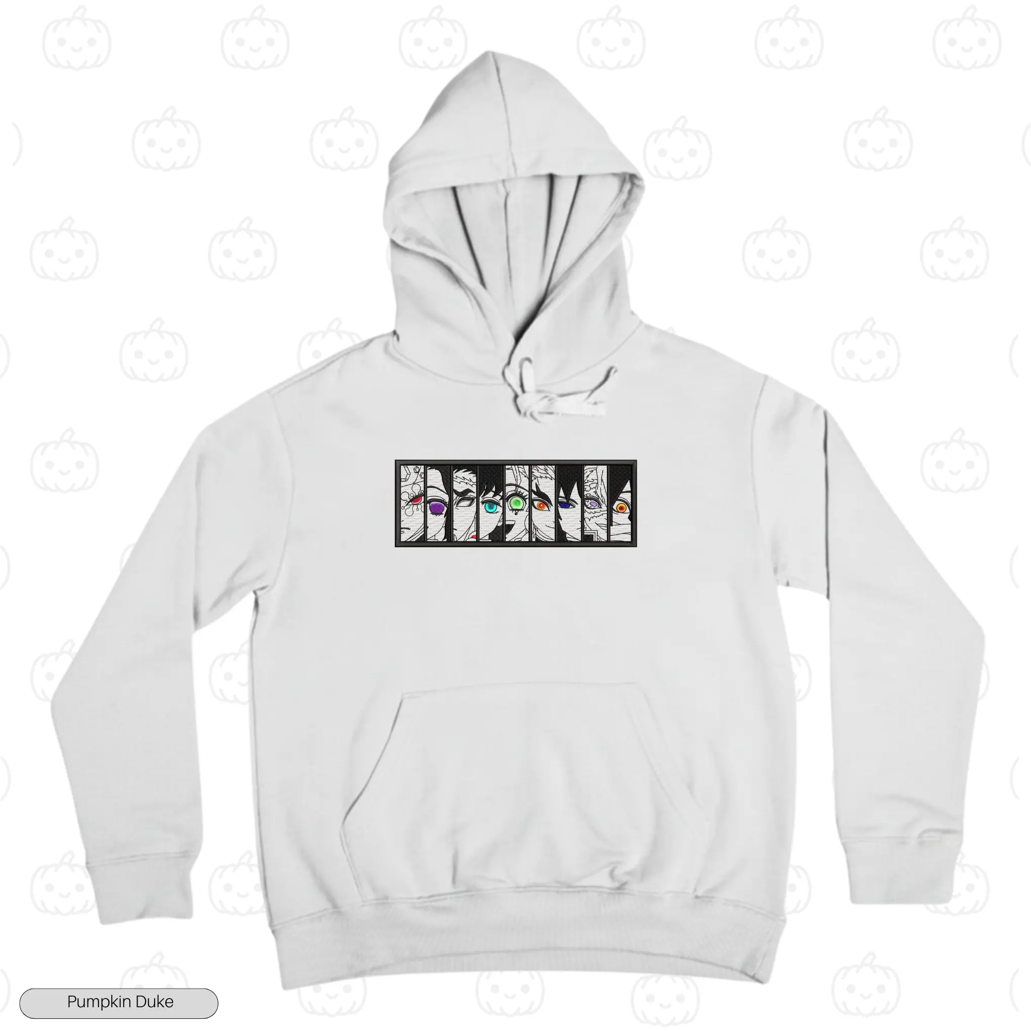 All Hashira Face White Front Embroidery Hoodie All Hashira Face Embroidery Hoodie