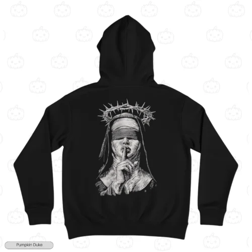 Blind Folded Nun Black Back Embroidery Hoodie Blind Folded Nun Embroidery Hoodie