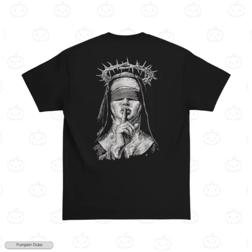 Blind Folded Nun Black Back Embroidery T-Shirt Blind Folded Nun Embroidery T-Shirt