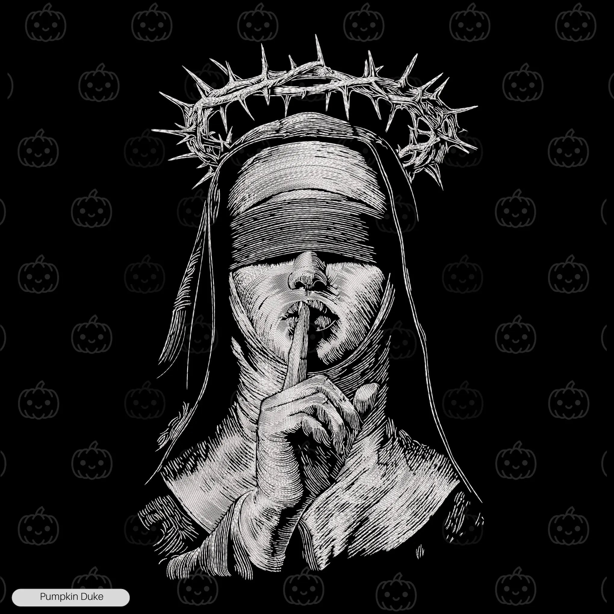 Blind Folded Nun Embroidery T-Shirt