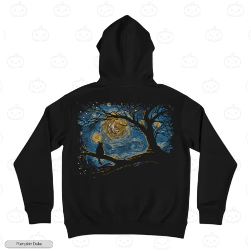 Cat Van Gogh Art Black Back Embroidery Hoodie Cat Van Gogh Art Embroidery Hoodie