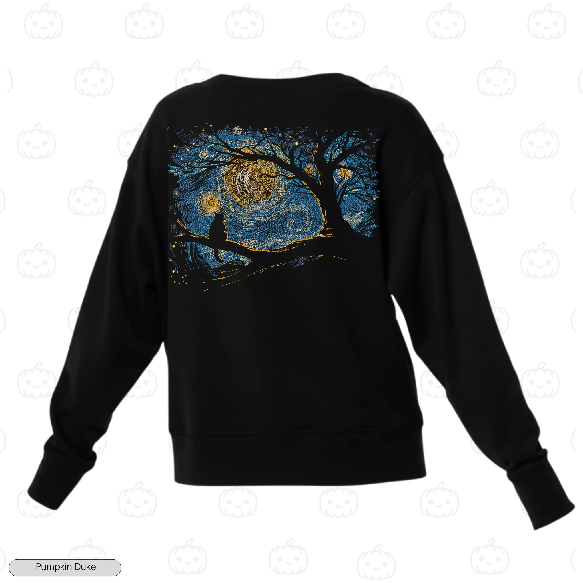 Cat Van Gogh Art Embroidery Sweatshirt
