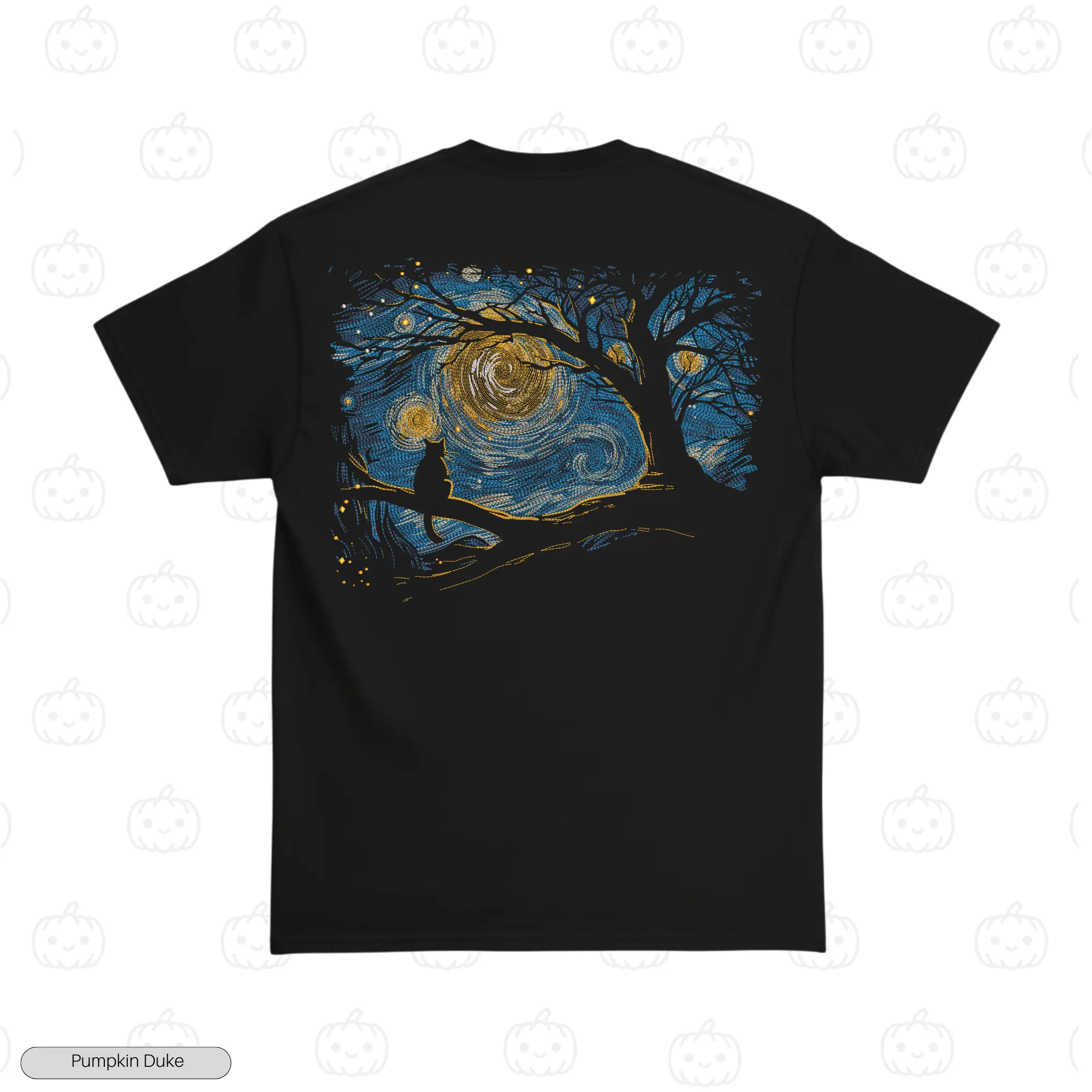 Cat Van Gogh Art Embroidery T-Shirt