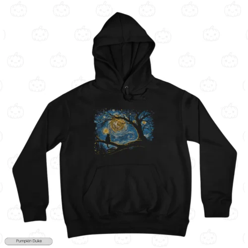 Starry Night Cat Embroidery Hoodie
