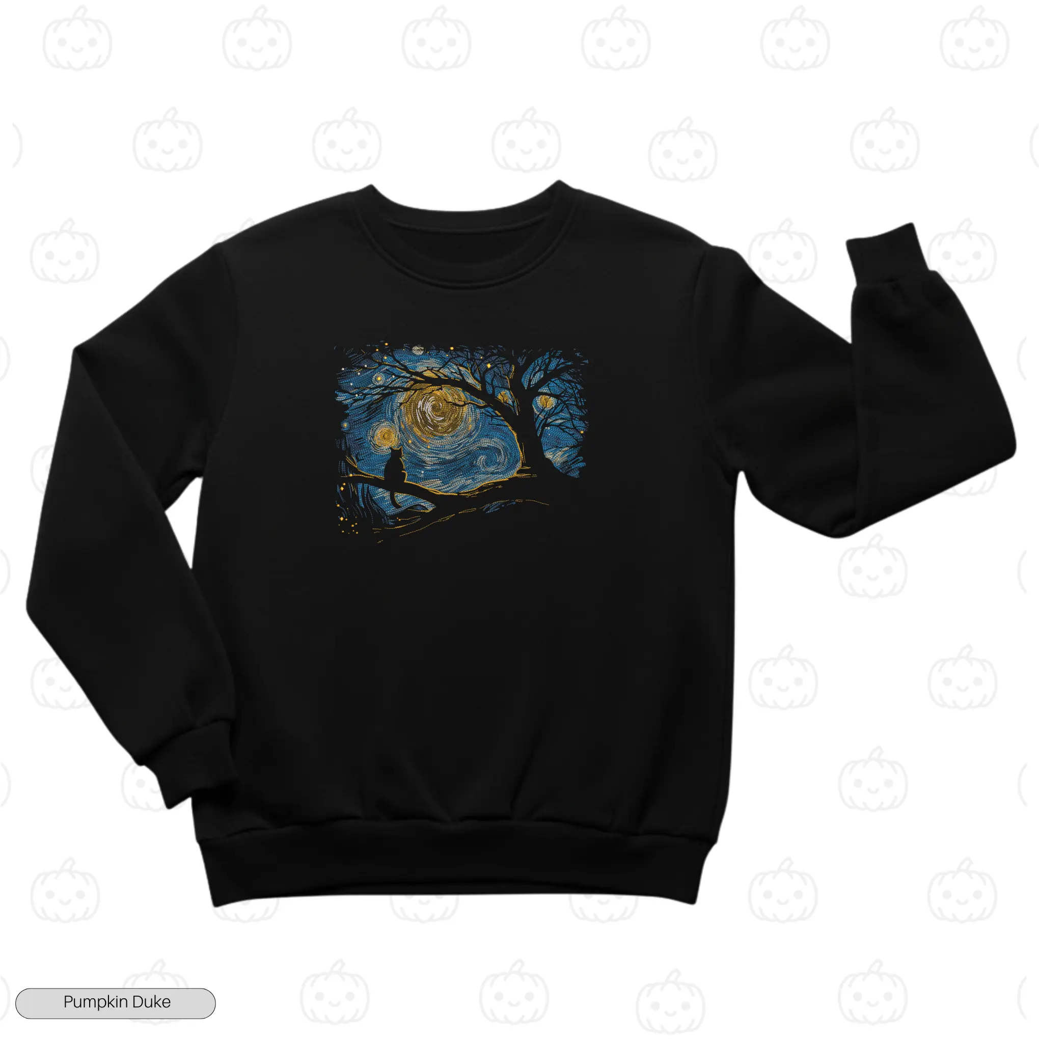 Starry Night Cat Embroidery Sweatshirt