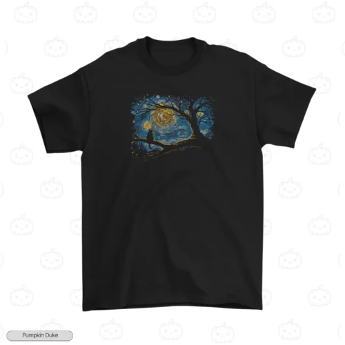 Starry Night Cat Embroidery T-Shirt