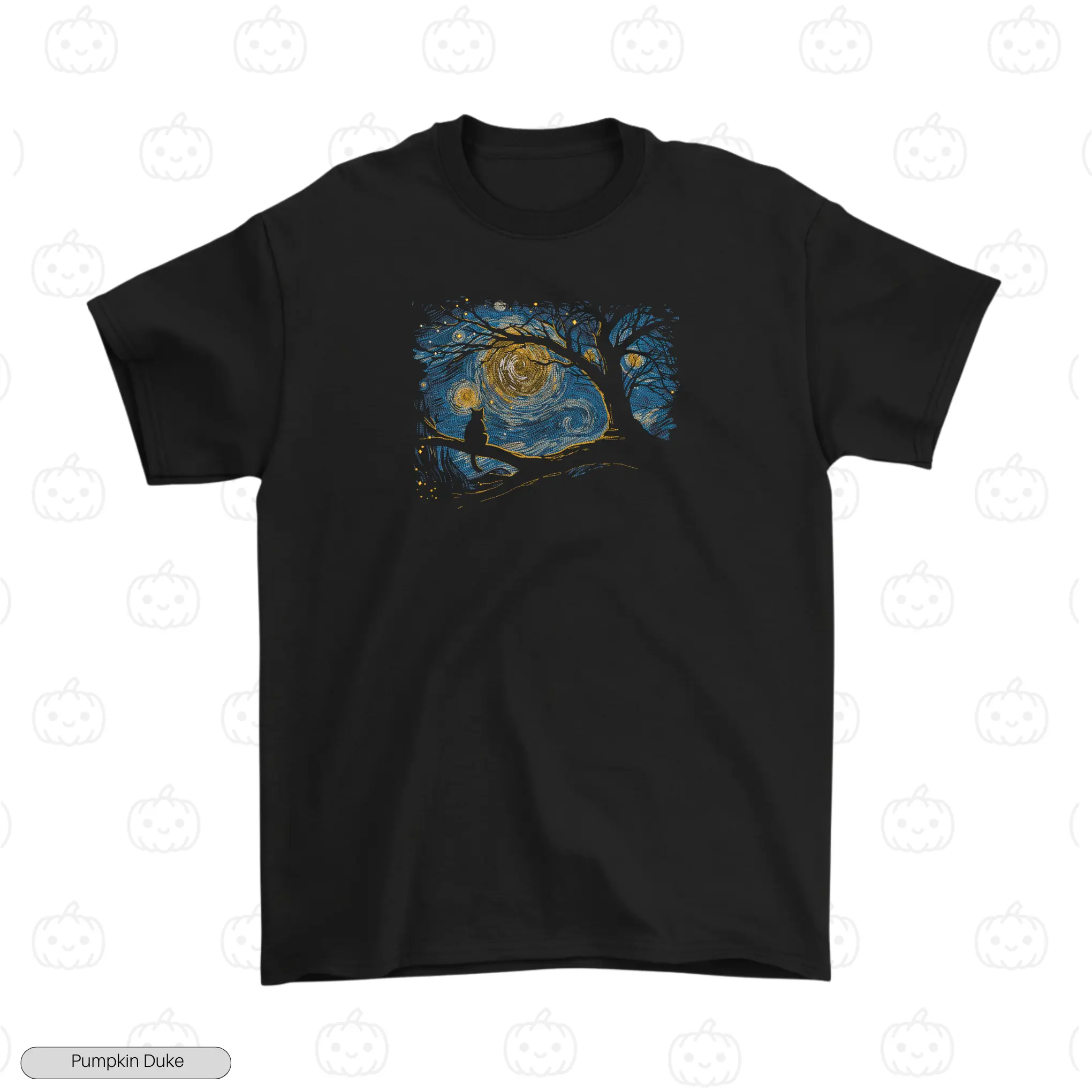 Starry Night Cat Embroidery T-Shirt