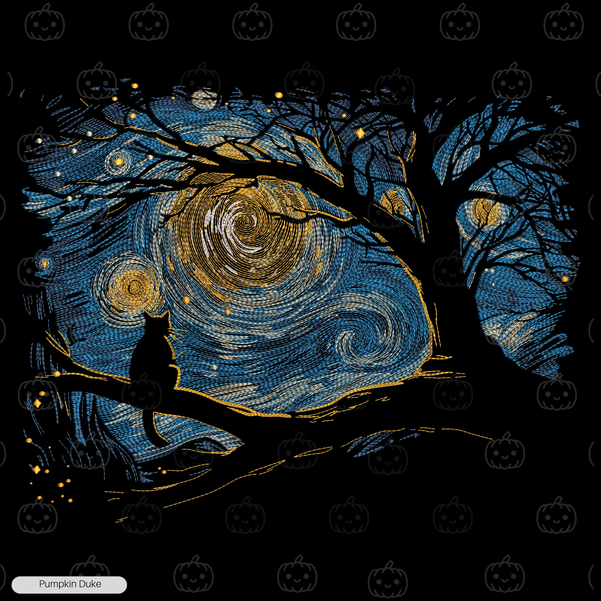 Cat Van Gogh Art Embroidery T-Shirt