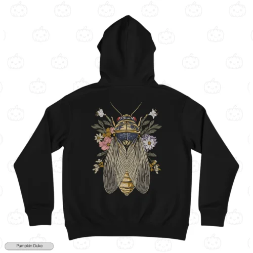 Cicada Floral Black Back Embroidery Hoodie Cicada Floral Embroidery Hoodie