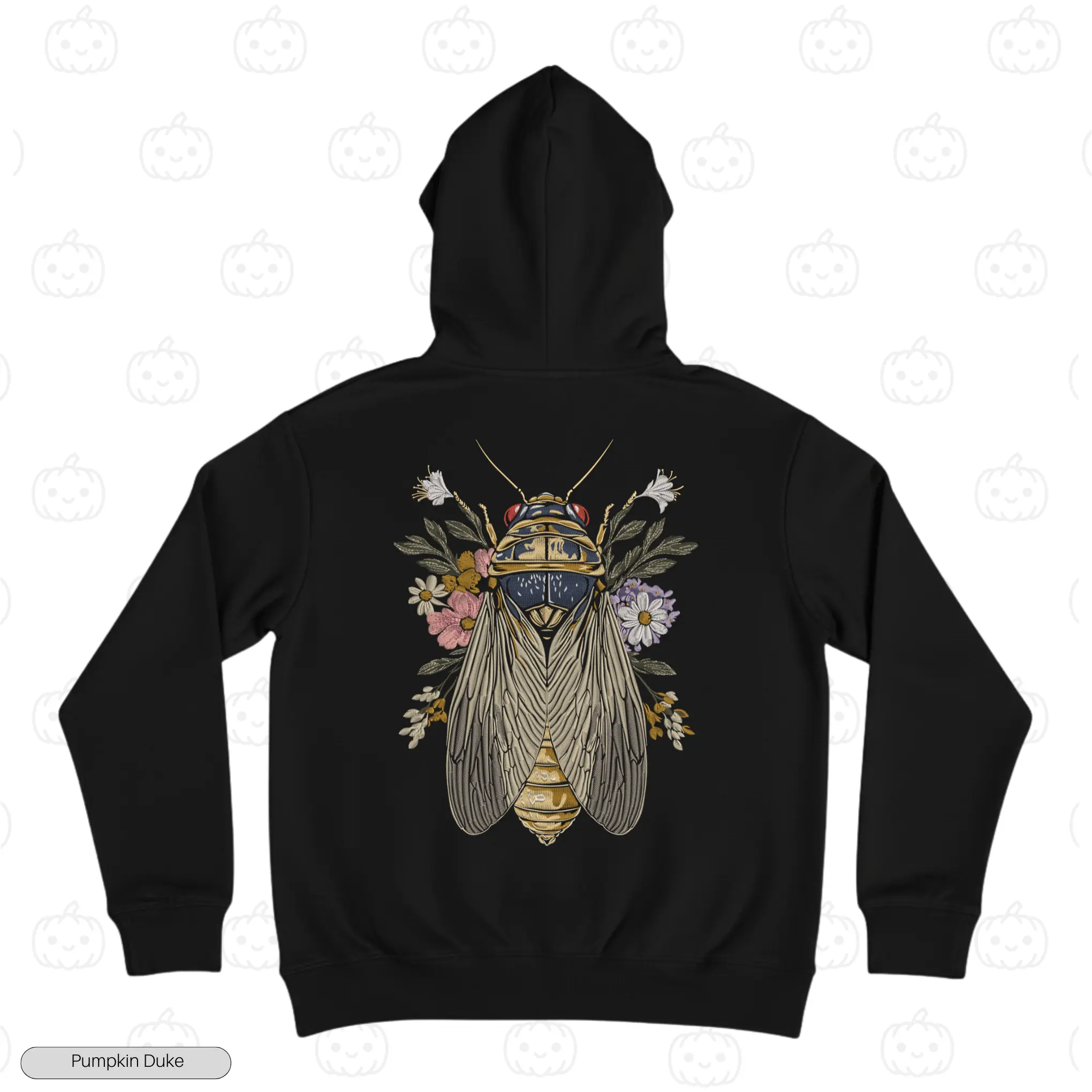 Cicada Floral Embroidery Hoodie