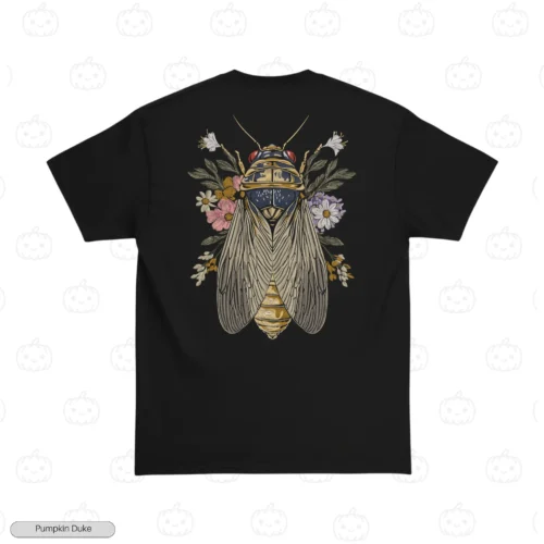 Cicada Floral Black Back Embroidery T-Shirt Cicada Floral Embroidery T-Shirt