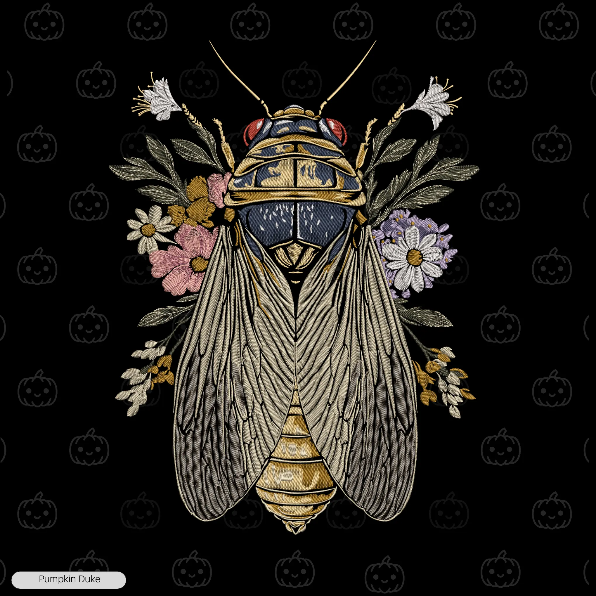 Cicada Floral Embroidery T-Shirt