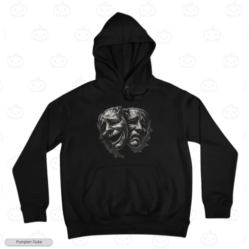 Comedy Tragedy Masks Black Front Embroidery Hoodie Comedy Tragedy Masks Embroidery Hoodie