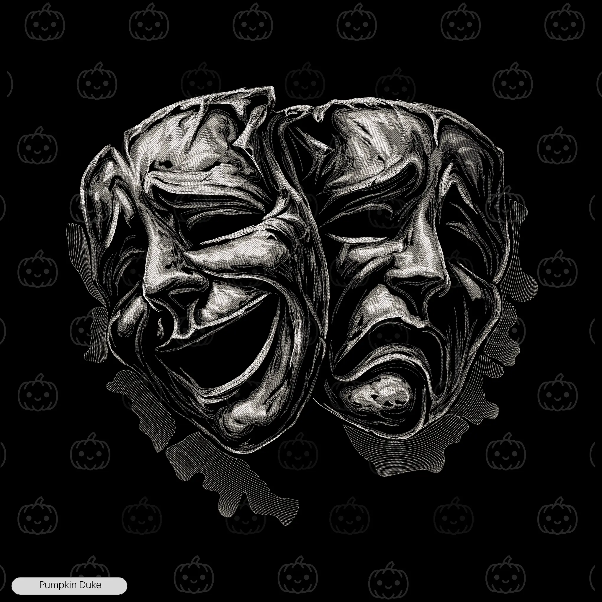 Comedy Tragedy Masks Embroidery T-Shirt