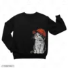 Cute Cat With Red Hat Black Logo Big Embroidery Sweatshirt Cute Cat With Red Hat Embroidery Sweatshirt