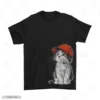 Cute Cat With Red Hat Embroidery T-Shirt