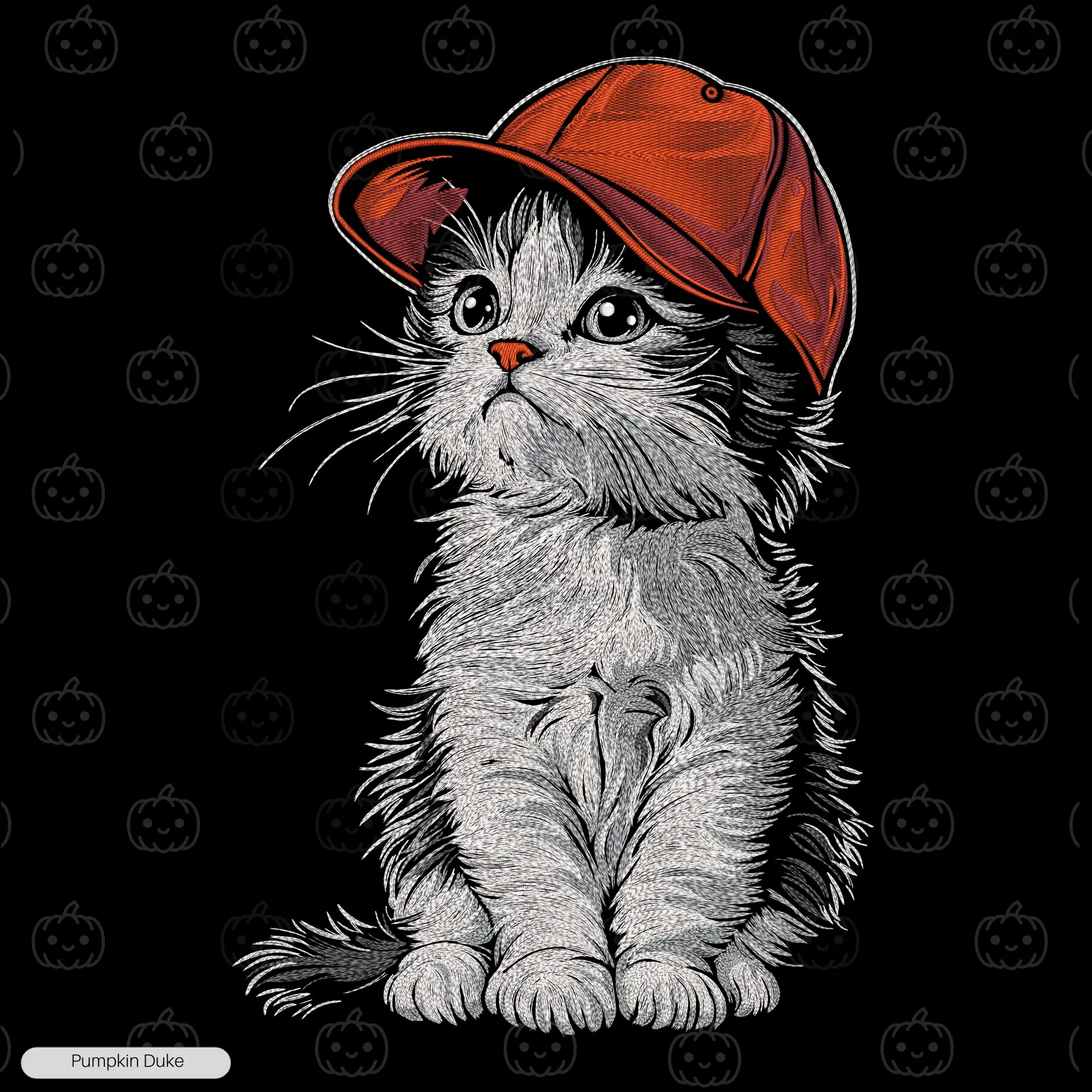 Cute Cat With Red Hat Embroidery Hoodie
