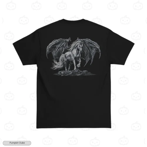 Dark Winged Pegasus Embroidery T-Shirt