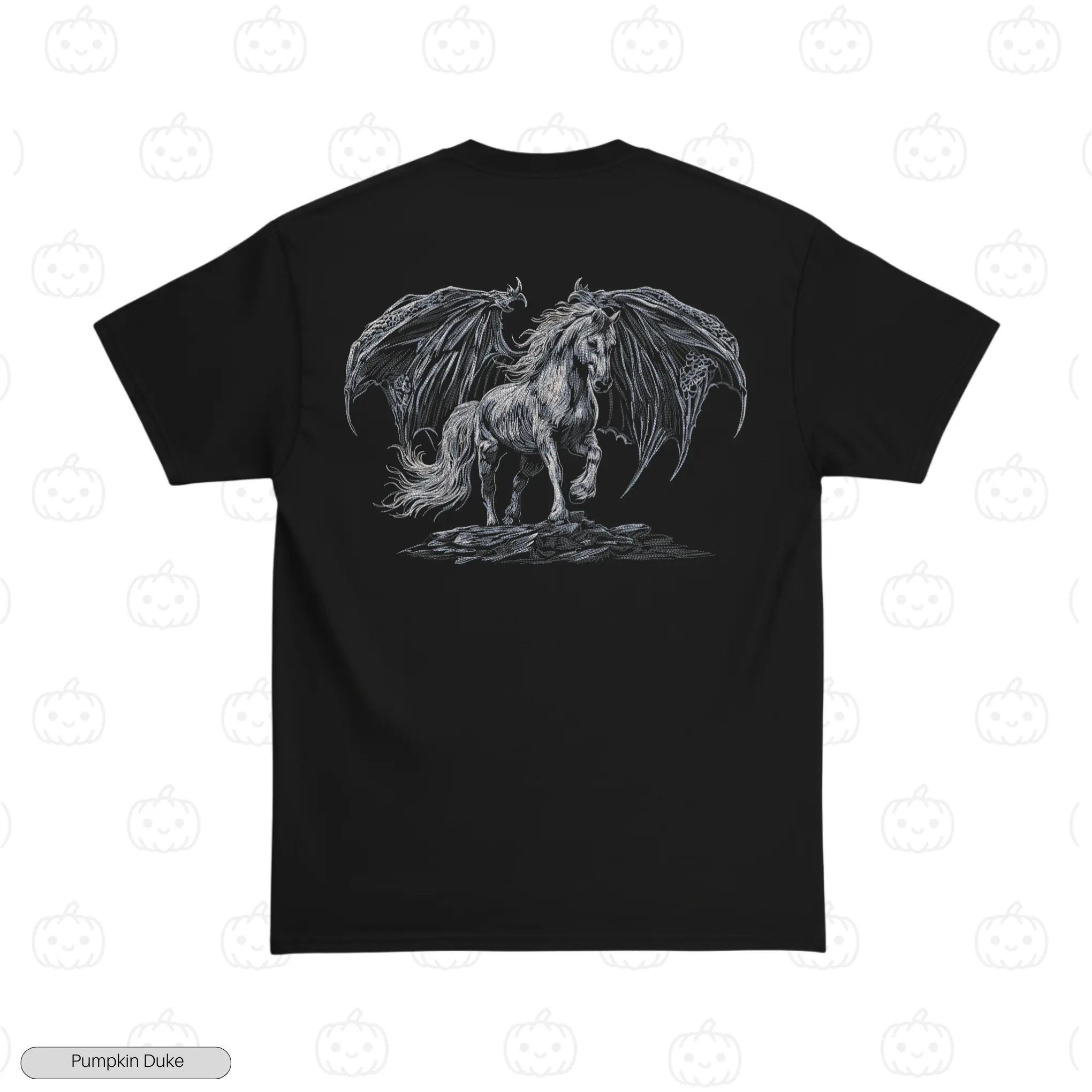 Dark Winged Pegasus Embroidery T-Shirt