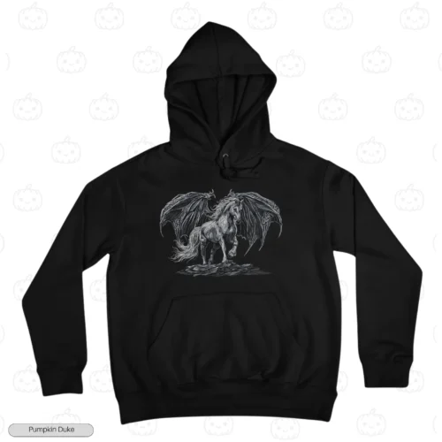 Dark Winged Pegasus Black Front Embroidery Hoodie Dark Winged Pegasus Embroidery Hoodie