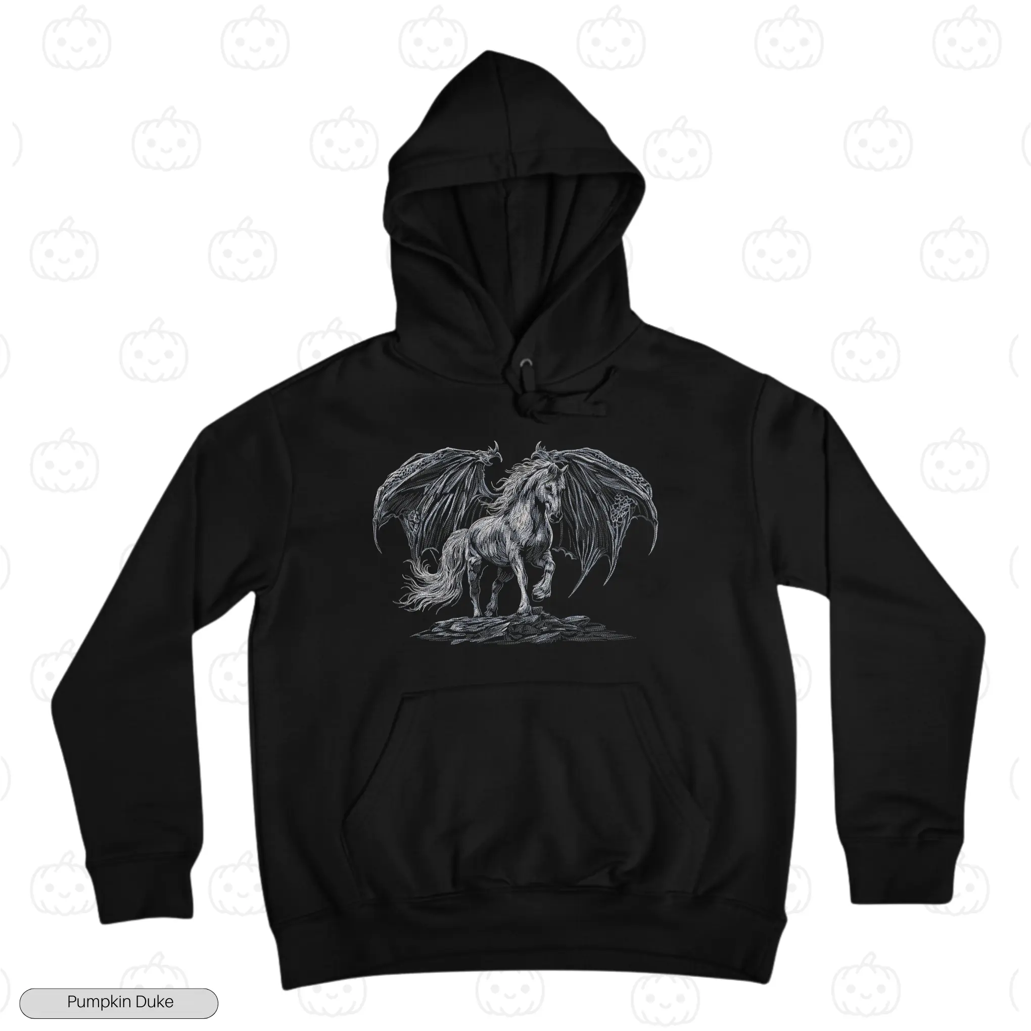 Dark Winged Pegasus Embroidery Hoodie