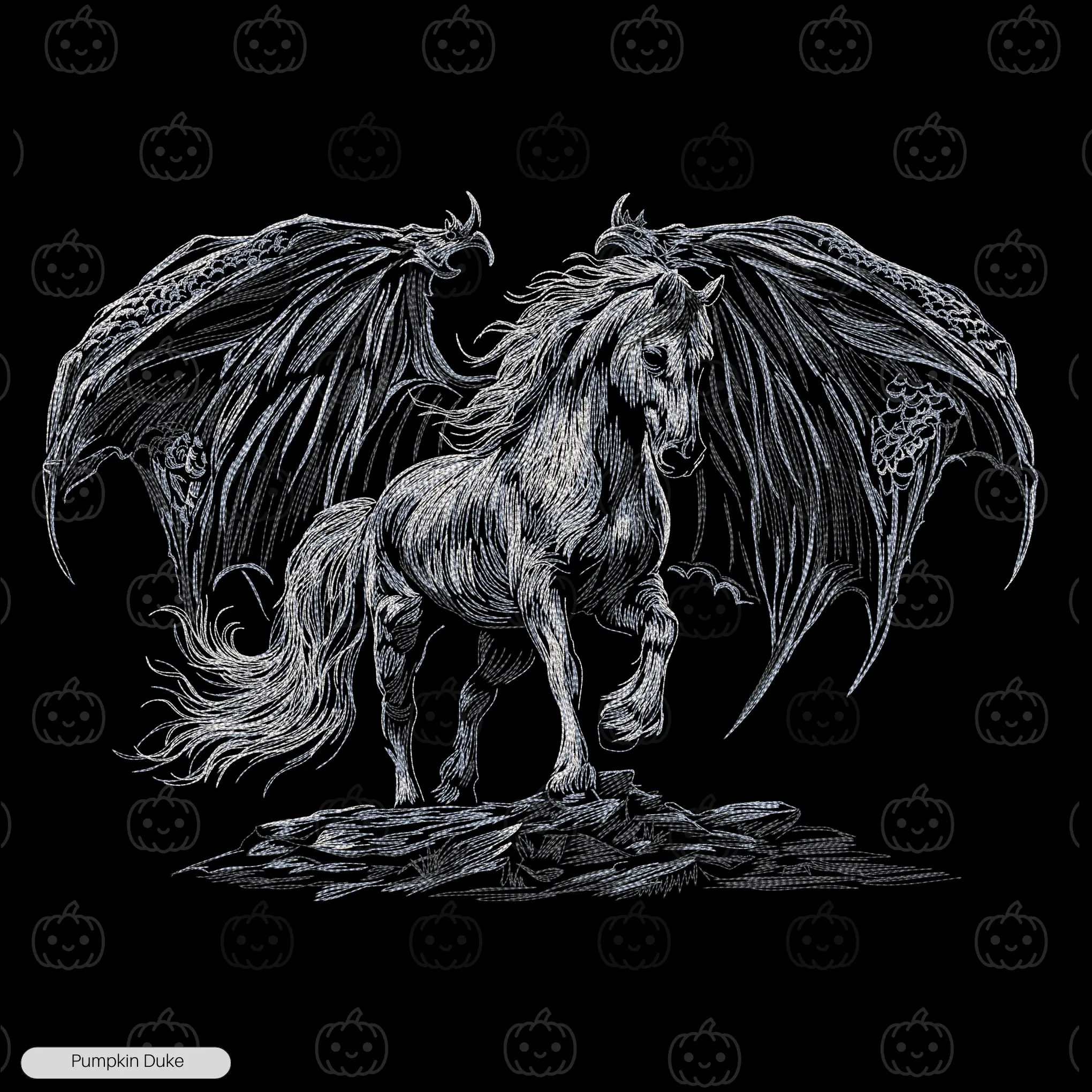 Dark Winged Pegasus Embroidery Hoodie