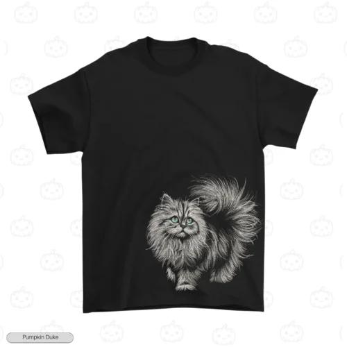 Fluffy Persian Cat Black Logo Big Embroidery T-Shirt Fluffy Persian Cat Embroidery T-Shirt