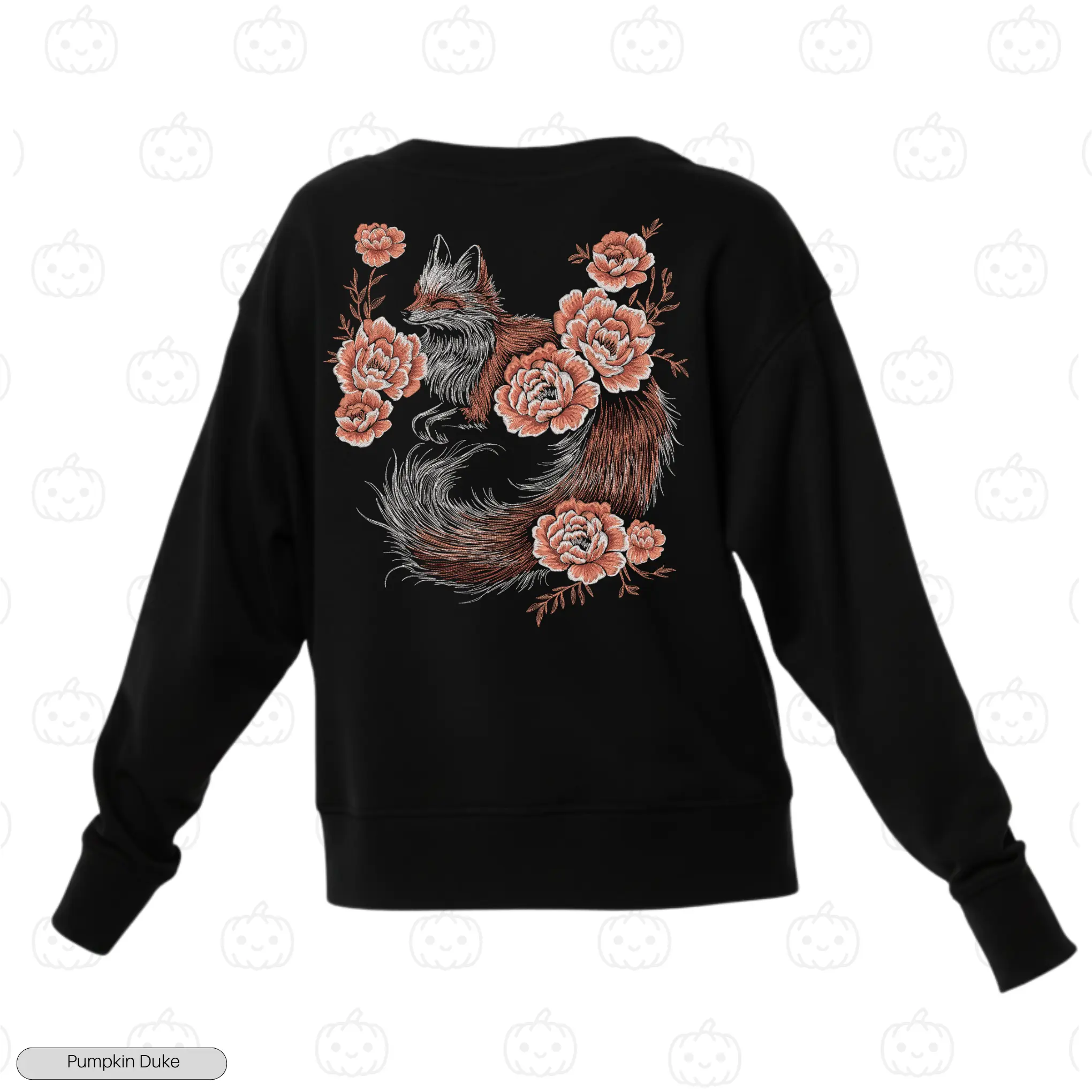 Fox Floral Black Back Embroidery Sweatshirt Fox Floral Embroidery Sweatshirt