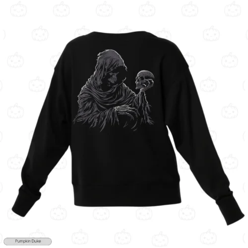 Grim Reaper With Skull Embroidery Sweatshirt