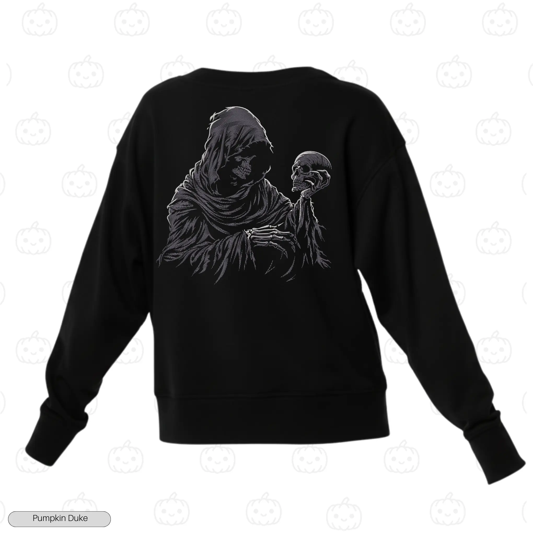 Grim Reaper With Skull Embroidery Sweatshirt