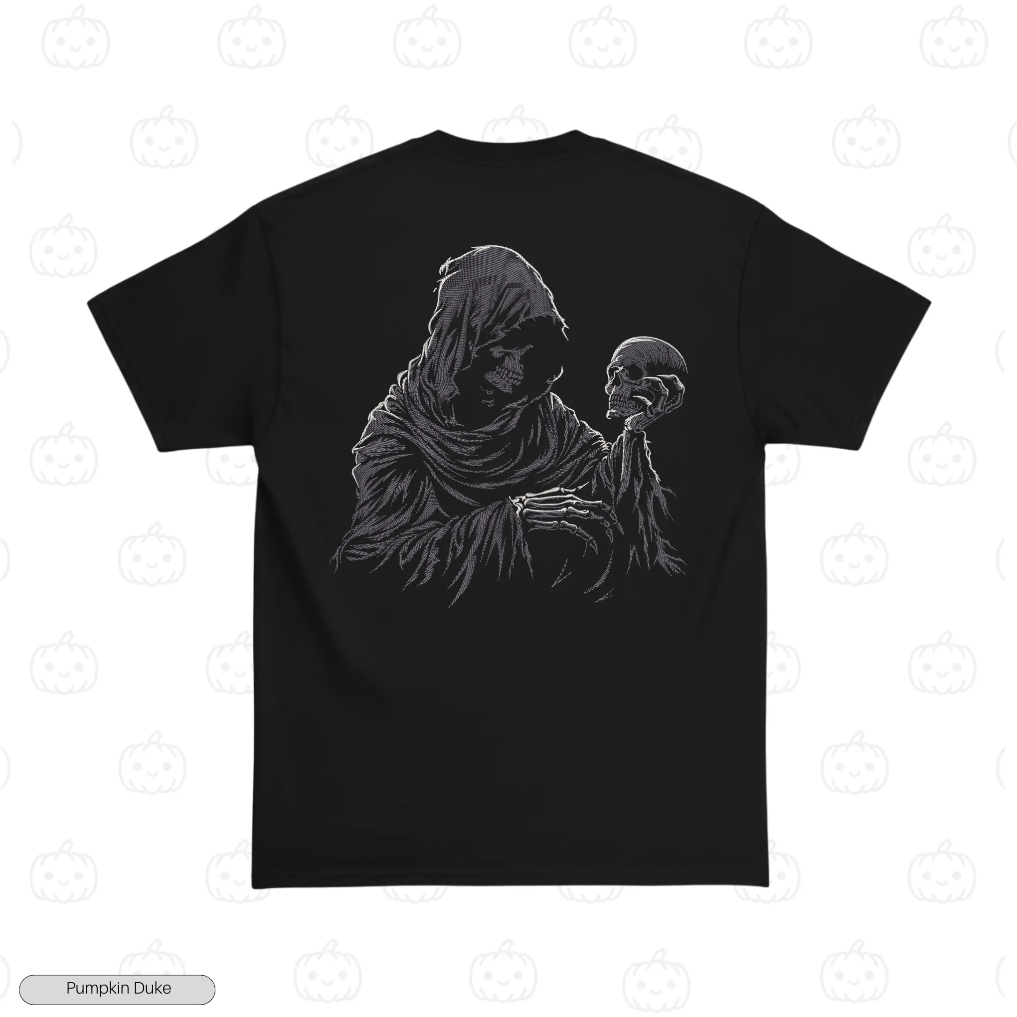 Grim Reaper With Skull Embroidery T-Shirt