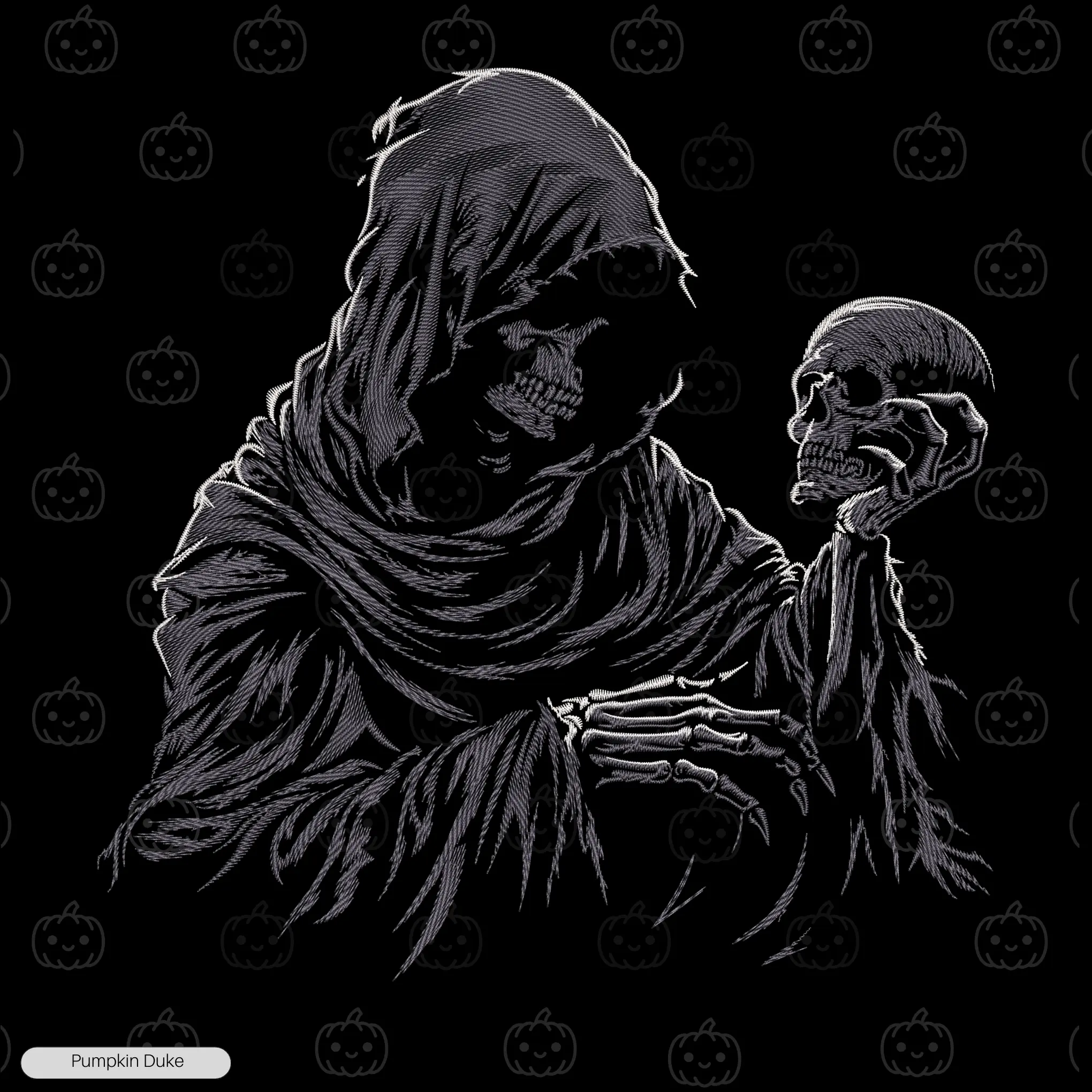 Grim Reaper With Skull Embroidery Sweatshirt