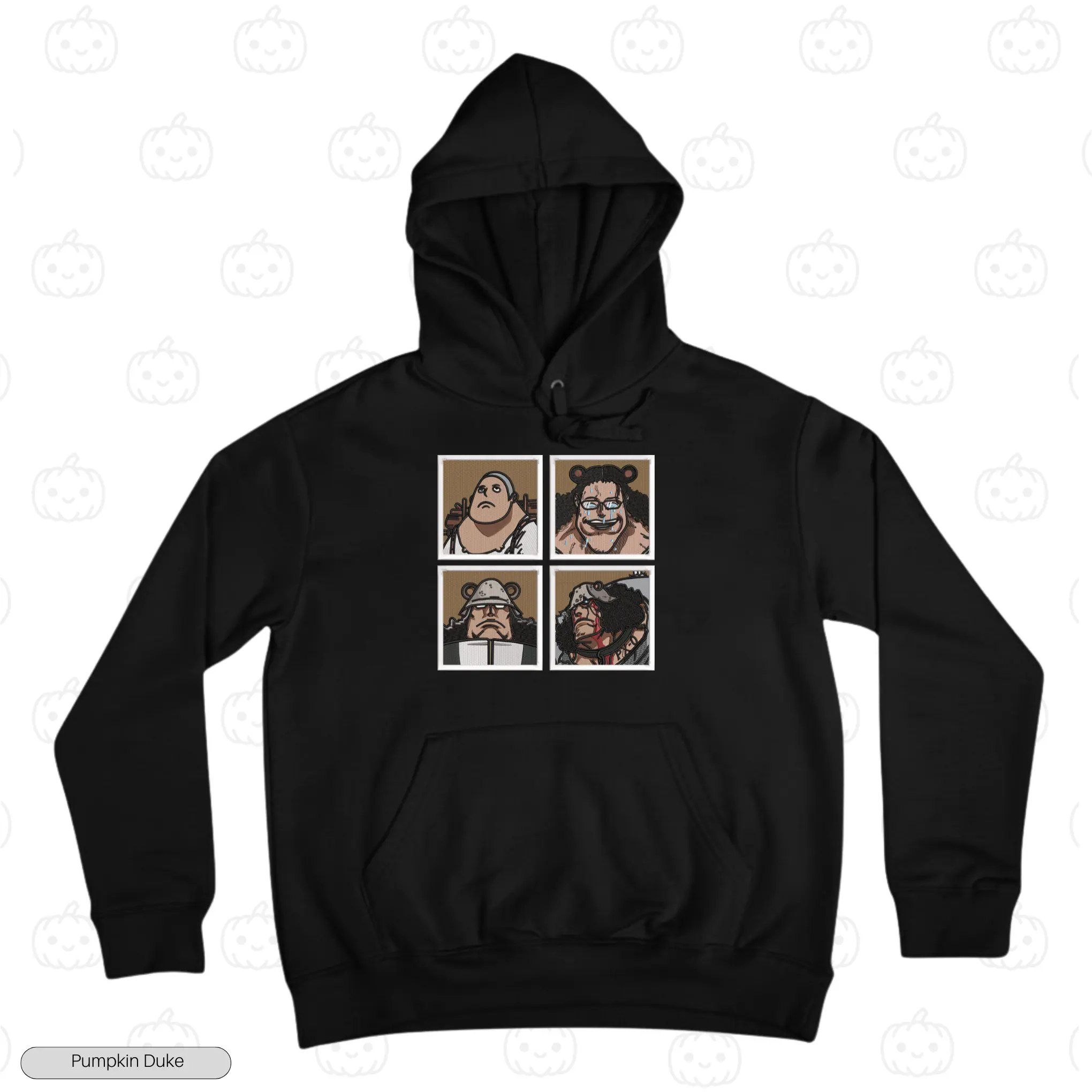 Kuma Grid Black Front Embroidery Hoodie One Piece Kuma Grid Embroidery Hoodie