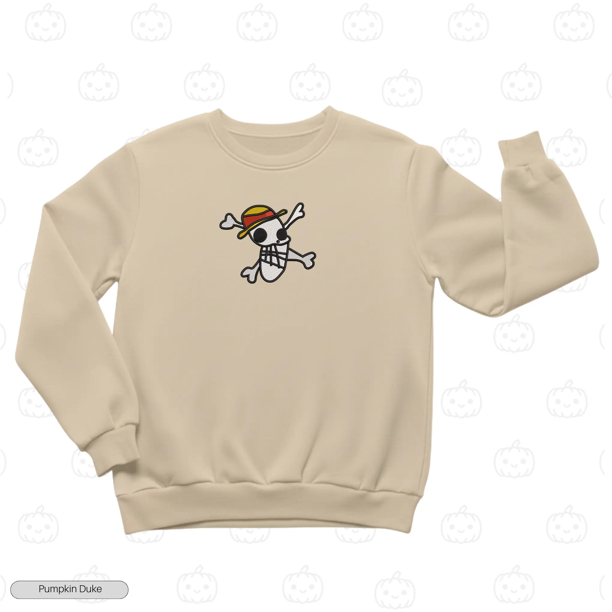 Luffy Funny Logo Beige Front Embroidery Sweatshirt Luffy Funny Logo Embroidery Sweatshirt