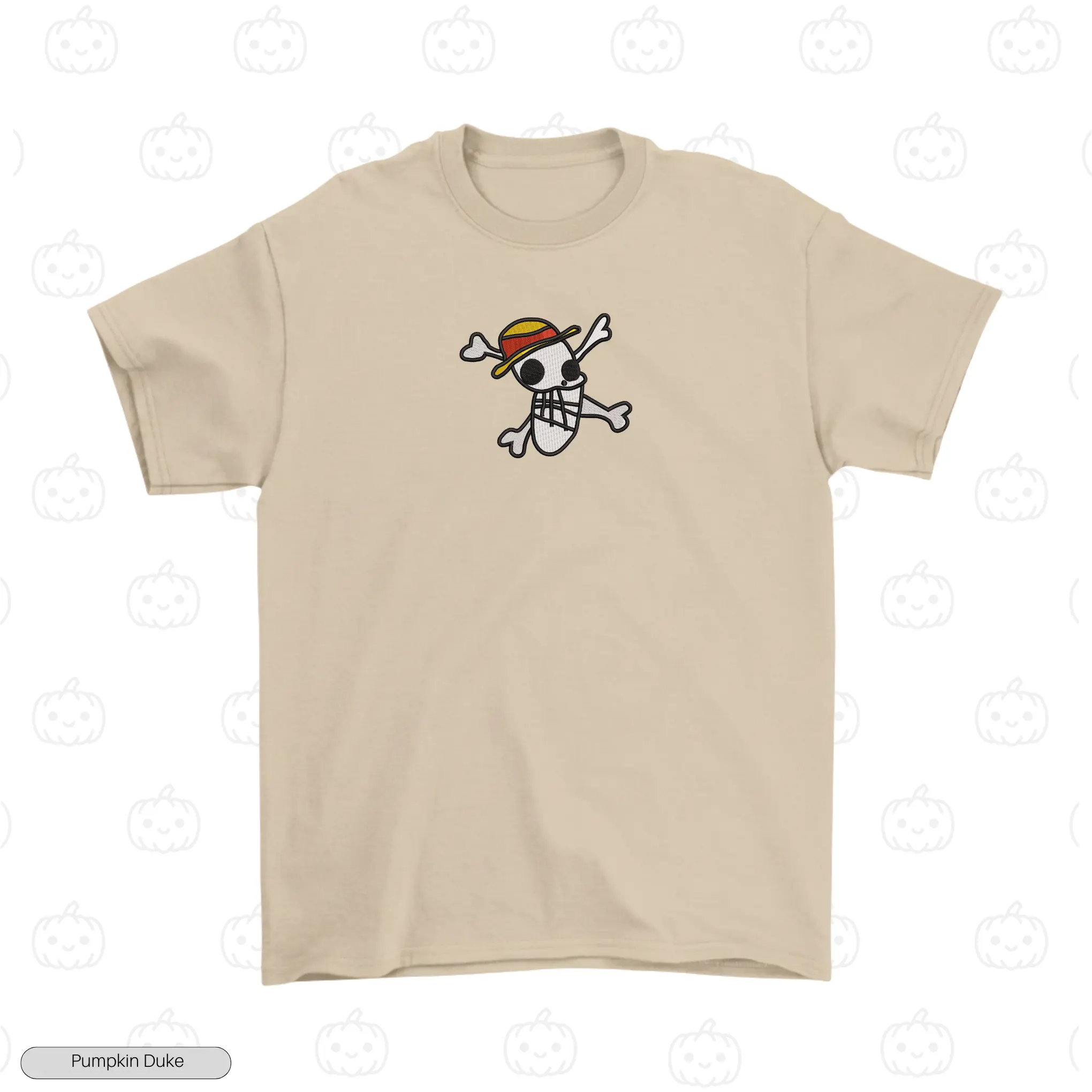Luffy Funny Logo Beige Front Embroidery T-Shirt Luffy Funny Logo Embroidery T-Shirt