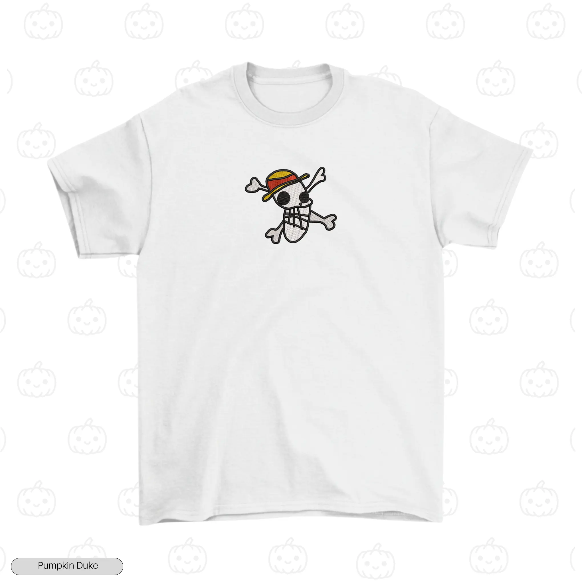 Luffy Funny Logo White Front Embroidery T-Shirt Luffy Gear 5 Goofy Embroidery T-Shirt