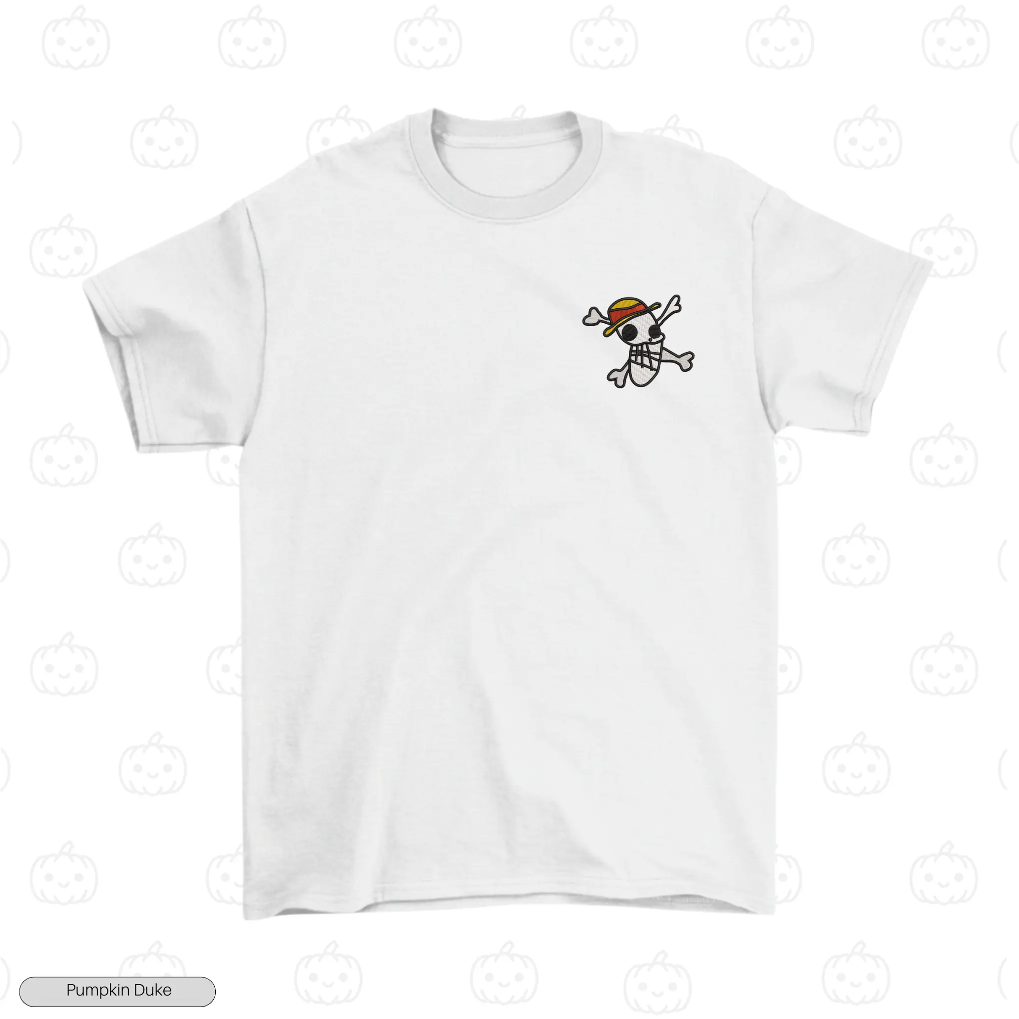 Luffy Funny Logo White Logo Embroidery T-Shirt Luffy Gear 5 Goofy Embroidery T-Shirt