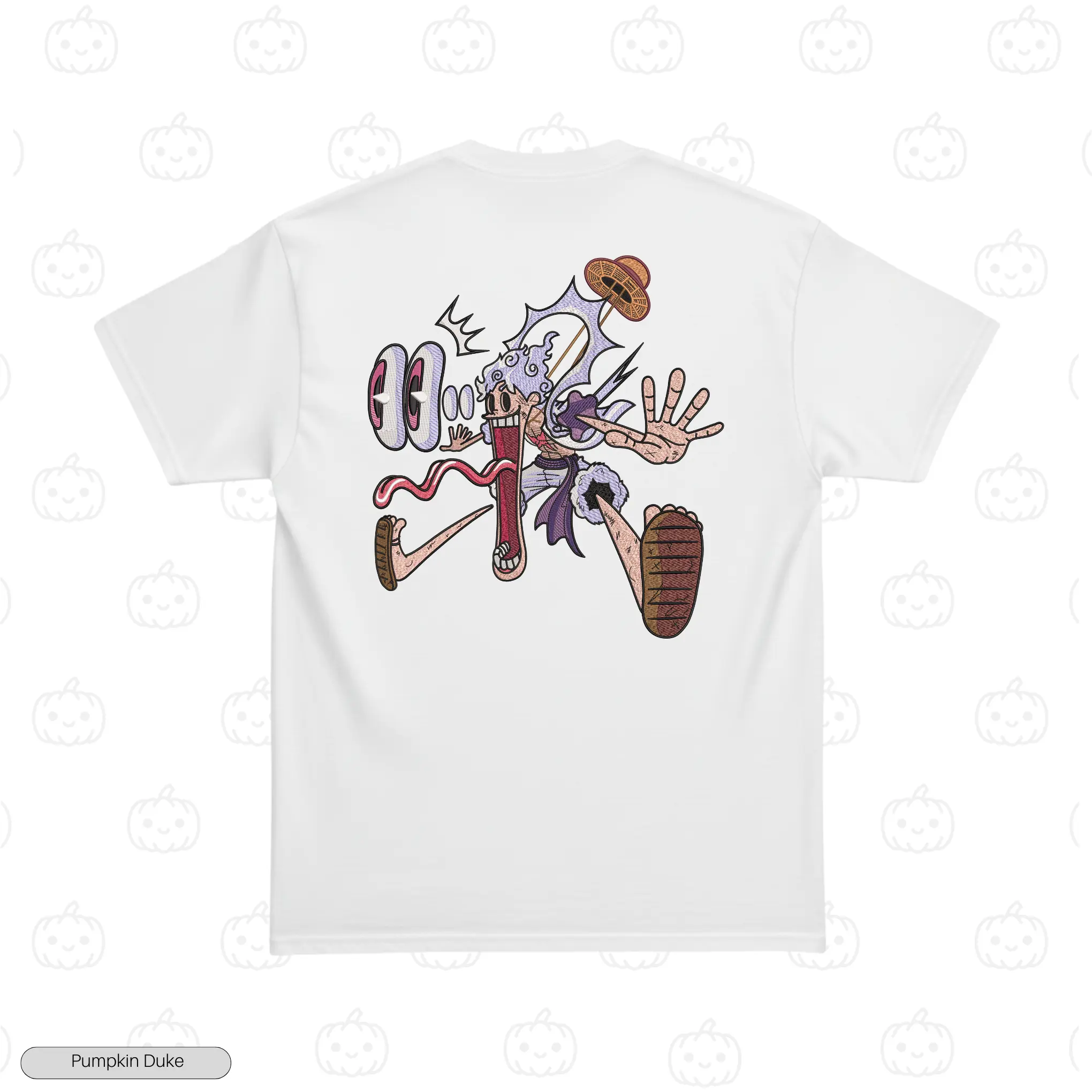 Luffy Gear 5 Goofy White Back Embroidery T-Shirt Luffy Gear 5 Goofy Embroidery T-Shirt