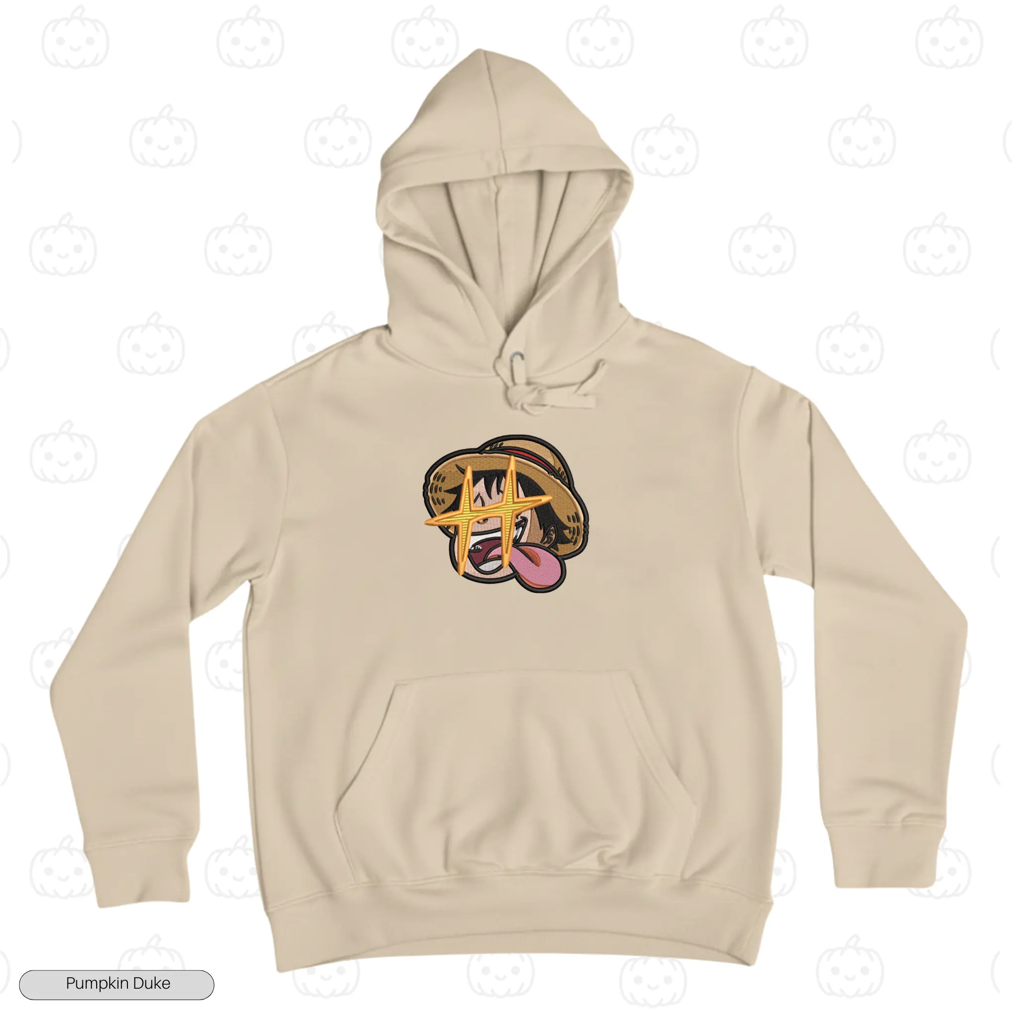 Luffy Shiny eyes Beige Front Embroidery Hoodie Luffy Shiny Eyes Embroidery Hoodie