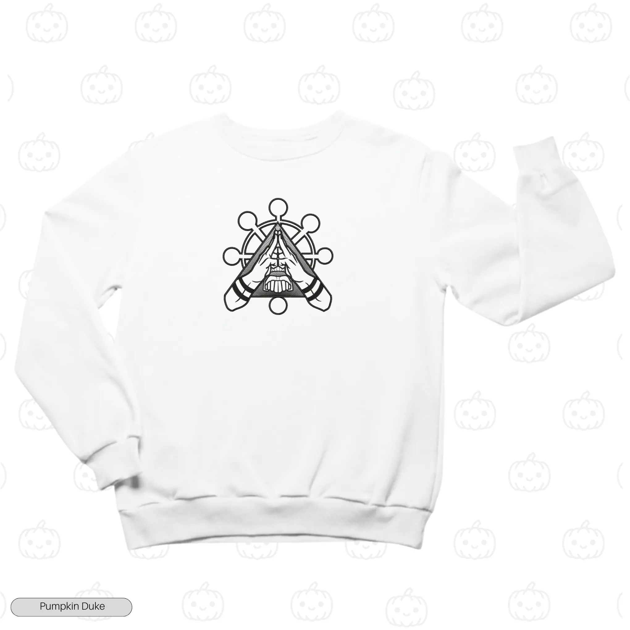 Mahoraga X Sukuna Domain Expansion White Front Embroidery Sweatshirt Sukuna X Mahoraga Embroidery Sweatshirt