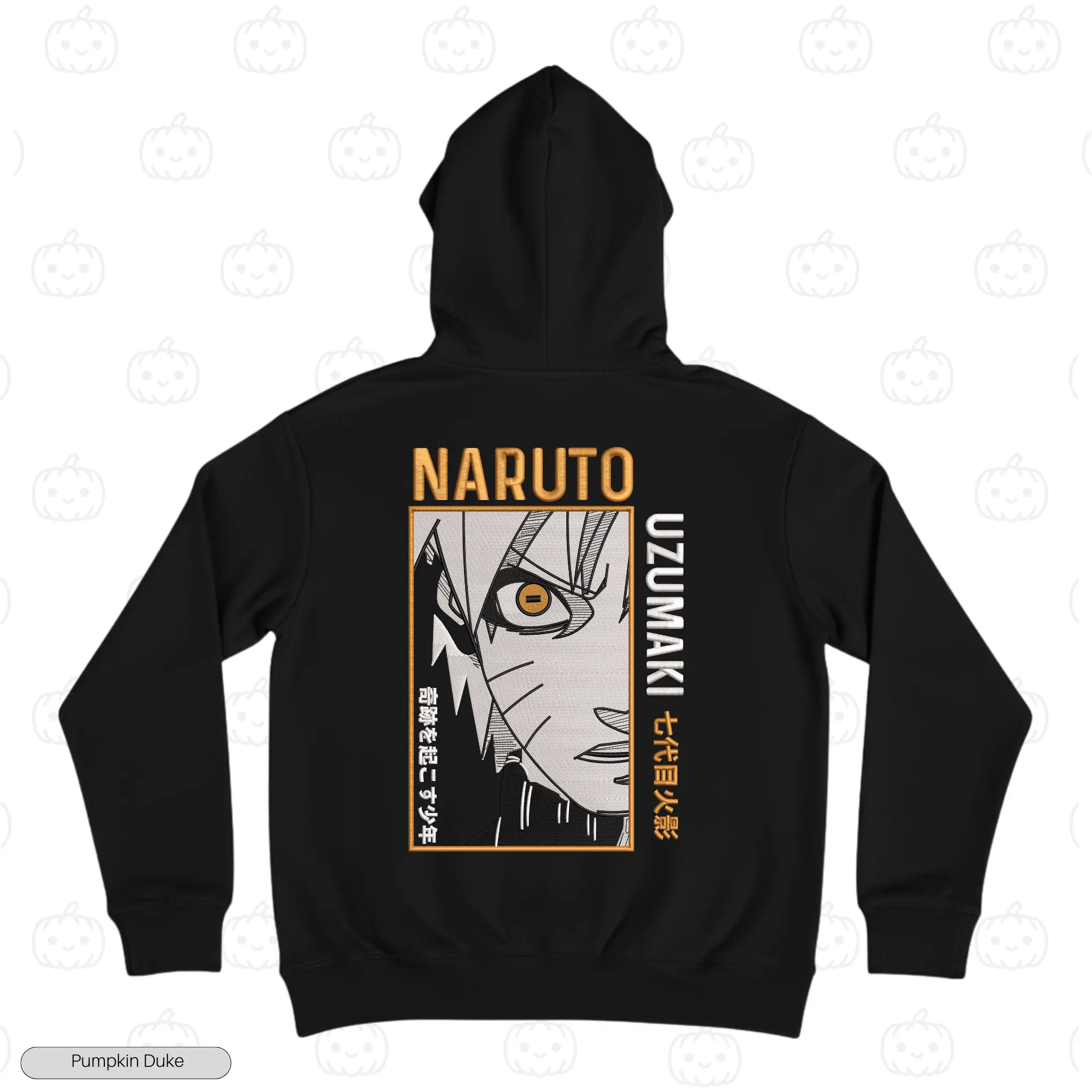Naruto Half Face Black Back Embroidery Hoodie Naruto Uzumaki Face V1 Embroidery Hoodie