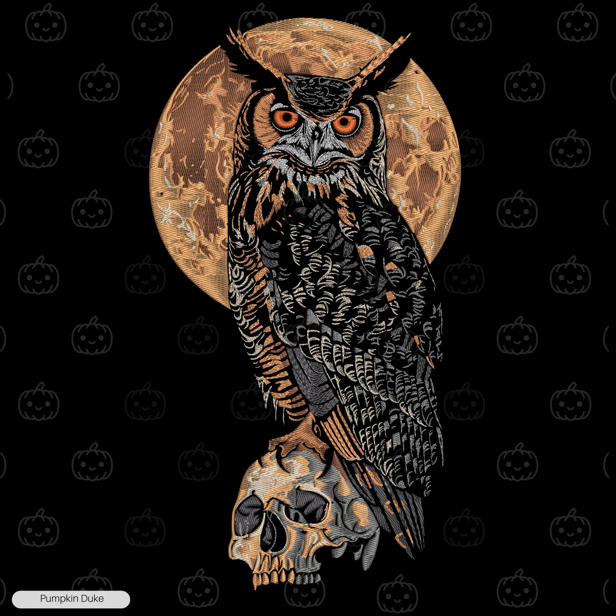 Owl Skull Embroidery Design Owl Skull Embroidery T-Shirt