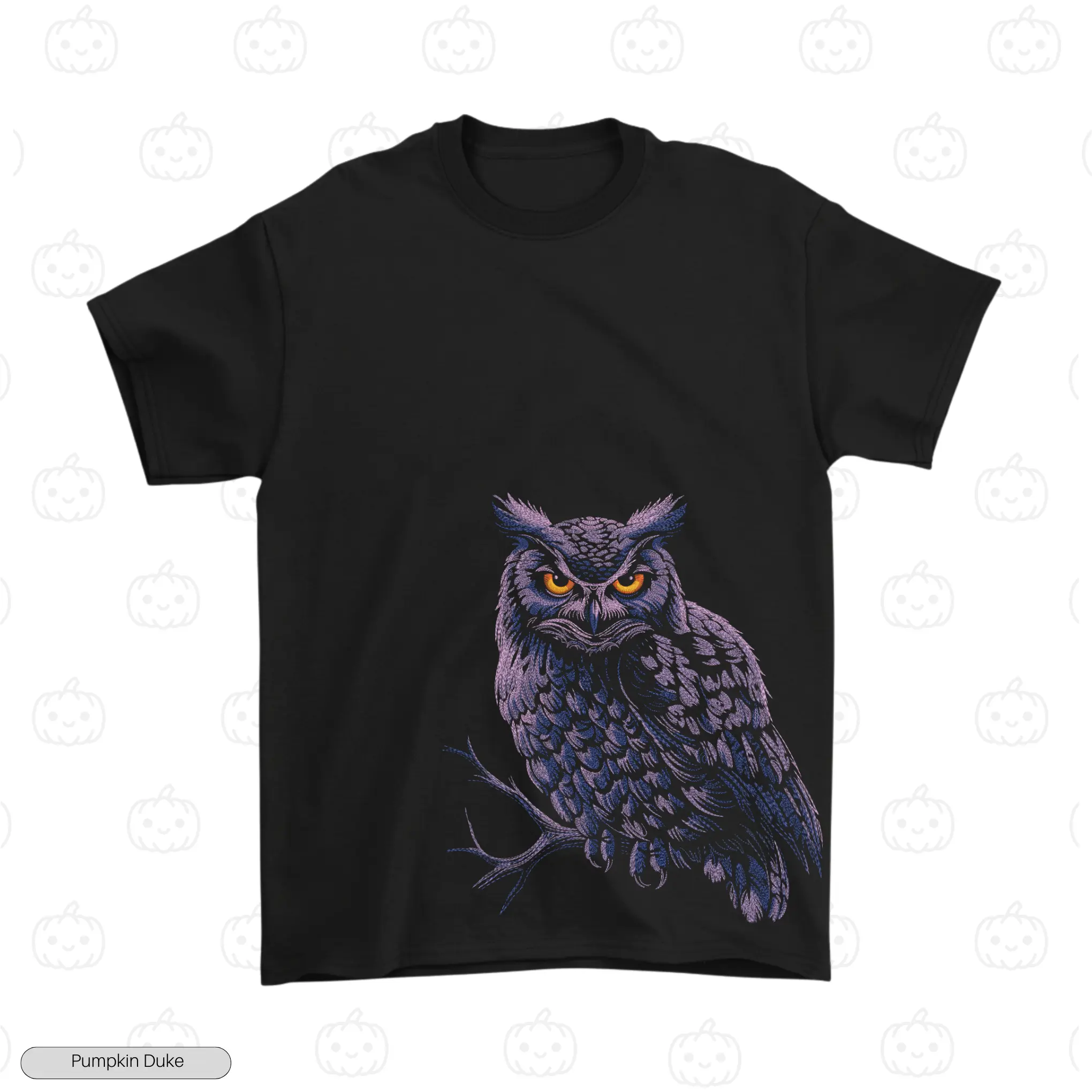 Purple Owl Black Logo Big Embroidery T-Shirt Purple Owl Embroidery T-Shirt