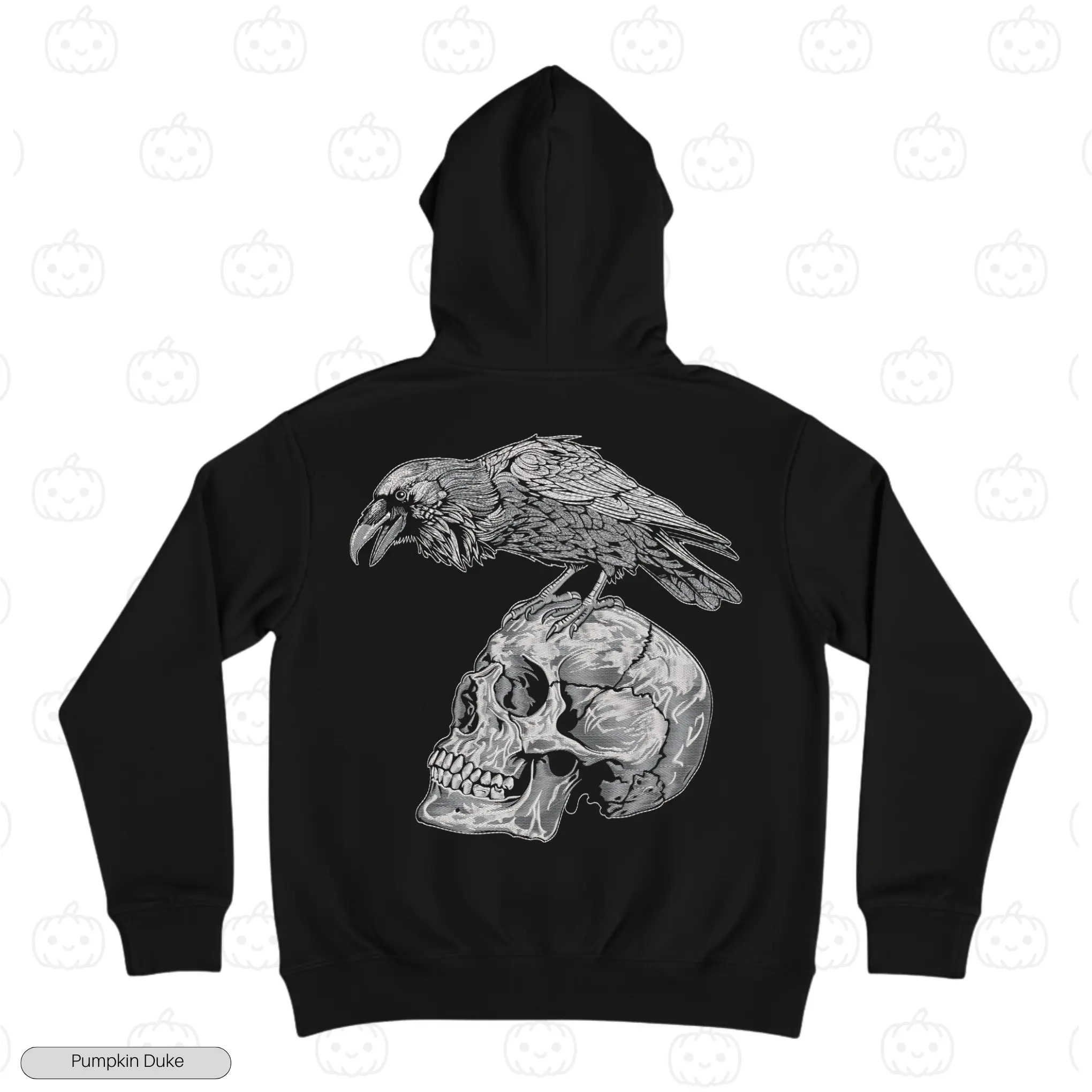 Raven Skull Embroidery Hoodie