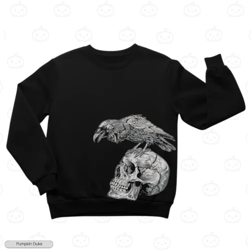 Raven Skull Black Logo Big Embroidery Sweatshirt Raven Skull Embroidery Sweatshirt