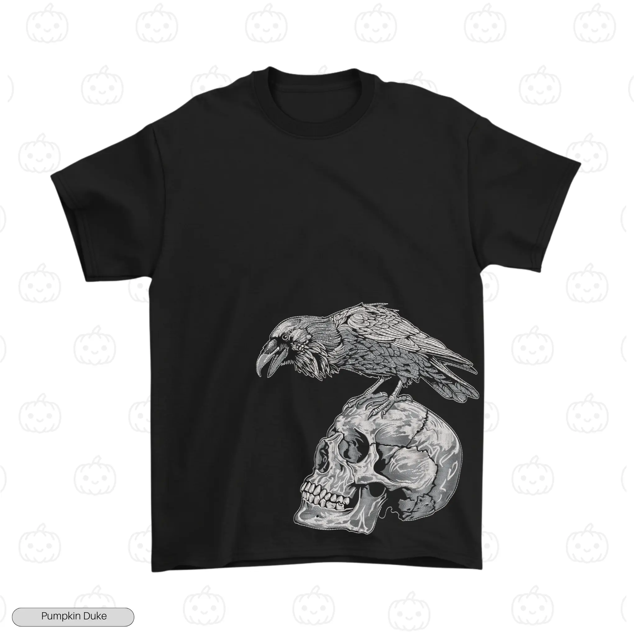 Raven Skull Embroidery T-Shirt