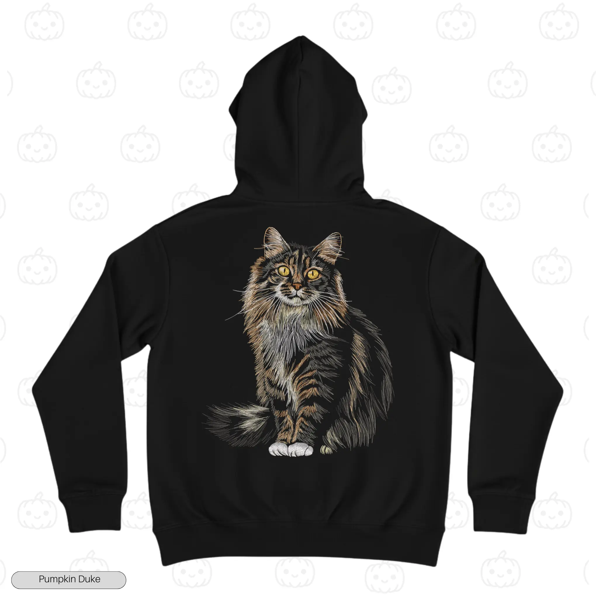 Realistc Maine Coon Cat Black Back Embroidery Hoodie Realistic Maine Coon Cat Embroidery Hoodie